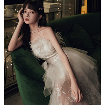 White evening dress female temperament celebrity banquet host dress niche light luxury fairy high-end birthday party
