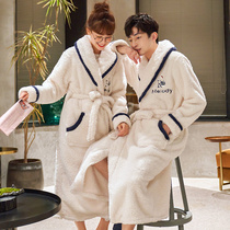 Night gown women winter thick long coral velvet couple bathrobe men autumn and winter loose plus size flannel pajamas