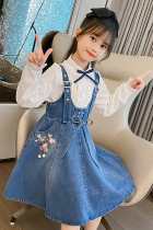 Girls autumn dress 2021 new foreign style denim strap skirt 8-12 Girls Fashion Korean spring and autumn skirt