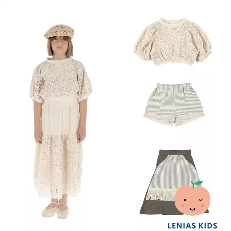 Lenias LN家Belle chiara24SS春夏女童镂空上衣+短裤半裙