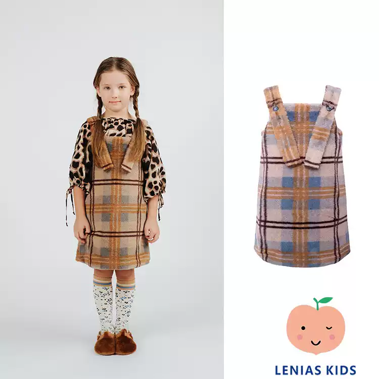 lenias LN家paade mode21AW秋冬 女童格子加绒背带裙