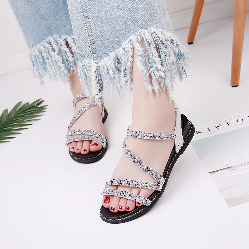 Sandals women's 2019 summer new Korean version of Roman fashion casual open toe flat sole thick bottom one word buckle belt women's shoes