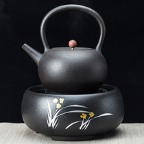Kunde black pottery cooking kettle Household ceramic cooking teapot Tea making device Retro tea making stove Automatic electric pottery stove set