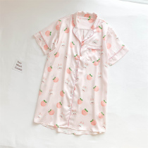 Cute Rabbit ~ Ice Silk Sleepwear Woman Summer Sleeping Dress Woman Summer Thin short sleeve girl sweet and relaxed home dress