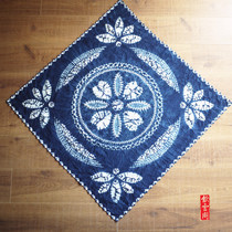 Yunnan tie-dyed cloth white handmade plants blue dyed square scarf tourist souvenir small square tablecloth ornaments 85 × 85cm