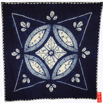 Yunnan specialty handicraft gift Bai tie-dyed grass blue dyed square tablecloth wall-mounted presbyx style copper coin pattern
