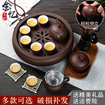 Tea set set set of purple sand kung fu ceramic simple modern large teapot tea cup tea tray high temperature home