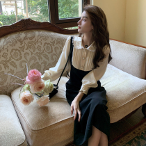 Deng LiuLiu Autumn 2022 new womens French vintage doll collar fake two pieces of waist thin straight dress