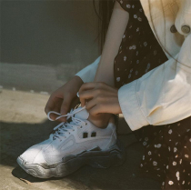 Never tired feet ~ Korean version of very trendy leather sports shoes casual thick bottom smoked large size dad shoes women