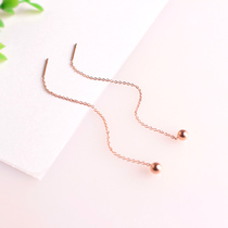 Titanium steel plated 18k rose gold earline female Korean temperament simple bean bean small round pearl long flow su-ear chain earrings