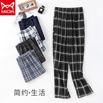  Cat people pajamas Mens spring and autumn cotton trousers Young mens casual plaid pants summer loose plus size home pants