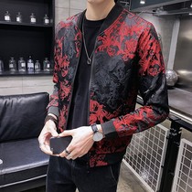 Tide brand autumn and winter thin embroidered jacket handsome trend Joker casual stand collar thin mens jacket baseball uniform