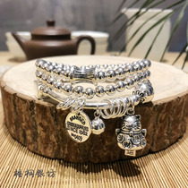 Original design S925 sterling silver bead bracelet female Thai silver lucky cat retro ethnic style literature and art wild multi-circle hand string