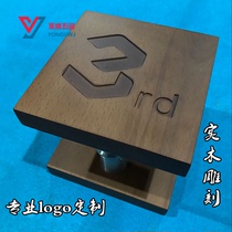 Square glass door door solid wood handle original wooden door personalized handle Chinese carving logo custom