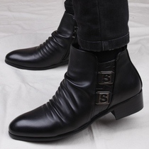 High-end leather pointed short boots mens high-end leather shoes Korean version of Martin boots mens boots fashion trend casual mens boots