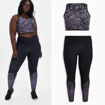 2206 European and American fat MM extra large size black purple printing high waist quick-drying pants bra fitness set 200300400 kg