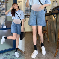 Maternity shorts Womens summer wear loose casual belly jeans Summer thin five-point pants Maternity summer