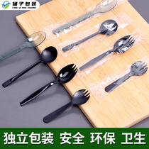 Disposable fruit fork spoon plastic transparent bamboo fork cake fork independent packaging dessert ice cream spoon