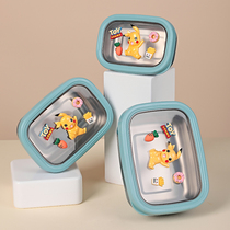 Cartoon student portable stainless steel dining box Nordic work seal refreshing and transparent cute anti-slip lunch box lunch box