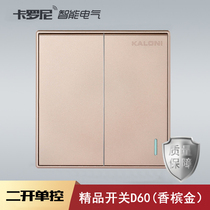 Type 86 Champagne Gold Frosted Switch Socket Panel Household Wall Type Two Open Single Control Switch 2 Open Two Position Switch Single