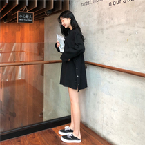 Pregnant womens autumn solid color long sleeve T-shirt womens long style simple split pregnancy does not show buttons on the clothes