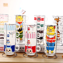 With iron frame mug Stacking cup Tower home four-piece set cup Milk ceramic water cup Cartoon coffee cup