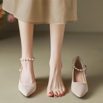taobao agent Footwear high heels pointy toe, demi-season universal suitable with a skirt, for bridesmaid, 2023