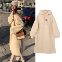 Pregnant women autumn suit breastfeeding clothes Net red Foreign Air winter plus velvet padded sweater dress women fashion winter dress
