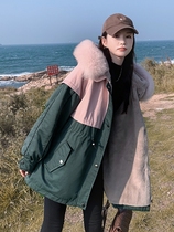 Korean version plus velvet thick down padded jacket womens mid-length coat 2022 winter new style waist pie to overcome padded jacket