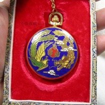 90s out of print inventory new Shanghai stopwatch factory money brand mechanical pocket watch cloisonne dragon and phoenix Wanshou