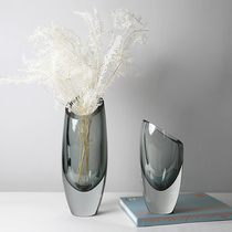 Modern simple light luxury glass vase living room table dried flower arrangement decoration model room ornaments glass flower Ware