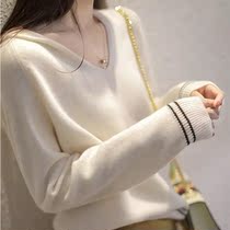  JOLIMENT white sweater womens autumn fashion HOODIE CASHMERE V-neck LOOSE all-match slim bottoming shirt