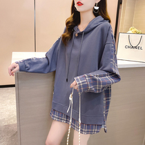 Gafei steps up pregnant womens spring and autumn clothing fashion checkered with large code loose long sleeve fake two sleeves and 200 catties