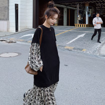 Maternity dress autumn suit New Tide mother late pregnancy fake two pieces of stitching color maternity dress long sleeve women