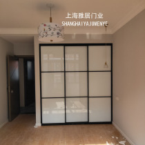 Shanghai black narrow edge wardrobe door ultra-white steel glass door modern simple cloakroom sliding door customization