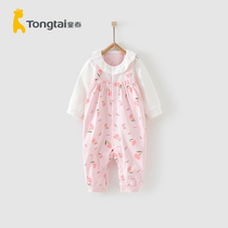 Tong Tai Chun Qiu 3-18 Months Infant Daughter Baby Clothes Pure Cotton Fashion Goes Out to the Jersey Flap One-piece Suit