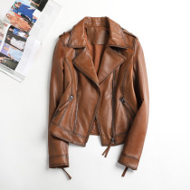 Super soft ~ lapel zipper motorcycle leather women's short 2021 autumn new leather vegetable tanned sheepskin leather jacket
