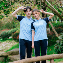 Summer school uniform set cotton short-sleeved couples for men and women junior high school students class uniforms college style military training uniforms