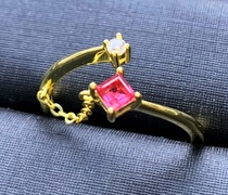Small fine natural all through Mozambique Ruby Princess square cut small ring face 925 silver plated gold ring