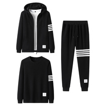Huffag Tb Sweater Suit Mens Four Bars 2022 Spring Autumn Open Shirts Loose Tide Ins Sports Casual Long Pants