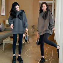 Han Edition Big Code Pregnancy Woman Dress Spring Clothing jacket Fashion style Loose Spring Autumn Season Net Red Long Sleeve Headcoat Female