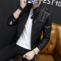 Spring and autumn leather clothing mens coat trend Korean slim leather autumn and winter plus velvet thick handsome motorcycle leather jacket