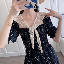 Summer thin sunscreen lace shawl hollowed out Joker fake collar with silk scarf small shawl hook Flower linen triangle
