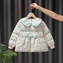 Girls down clothes childrens spring clothing spring autumn season light and thin and cute baby white duck suede warm foreign air child clothing jacket
