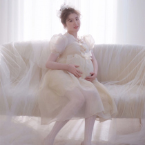 New sexy pregnant woman photo suit dress photo studio pregnant mother personal private room art photo photography clothing