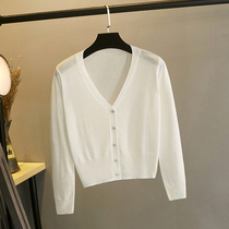 Special Cabinet Ice Silk Knit Cardio-hoodie Woman Shawl 2022 Spring Summer Short Sunscreen Sunscreen Harnesses External Hitch Jacket