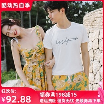 Couple swimsuit set sexy 2020 new summer small chest conservative belly cover seaside vacation beach hot spring female