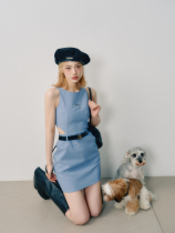 (LaluneDuCiel) LLDC Blue Vintage Open Waist Top Dress Womens Summer Sleeveless Blazer Dress