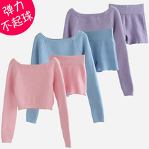 Childrens dance sweater three-piece girl autumn and winter practice costume small shawl one-word collar Chinese dance sweater coat