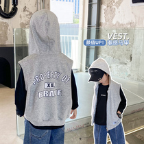 Boys  waistcoat loose Korean version of the large and medium-sized childrens waistcoat worn outside the thin childrens waistcoat Autumn trend 2021 spring and autumn new